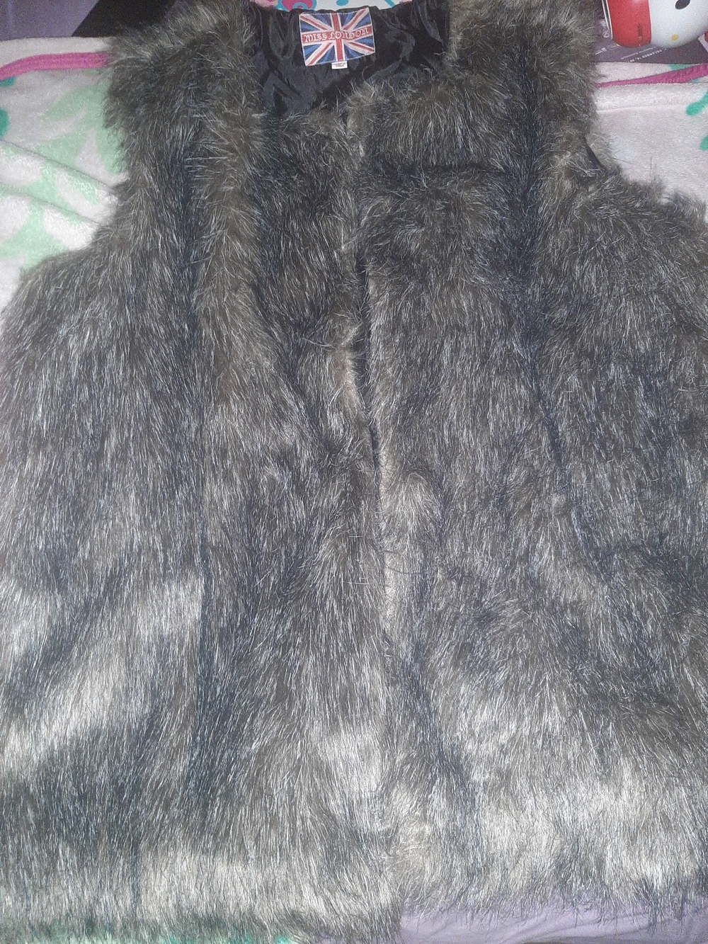 Miss London Grey-Brown Faux Fur Vest